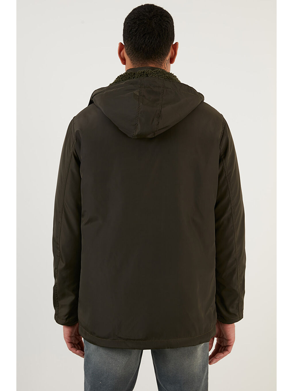 Haki Pelüş Astarlı Çıkarılabilir Kapüşonlu Regular Fit Erkek Mont 5855018-6