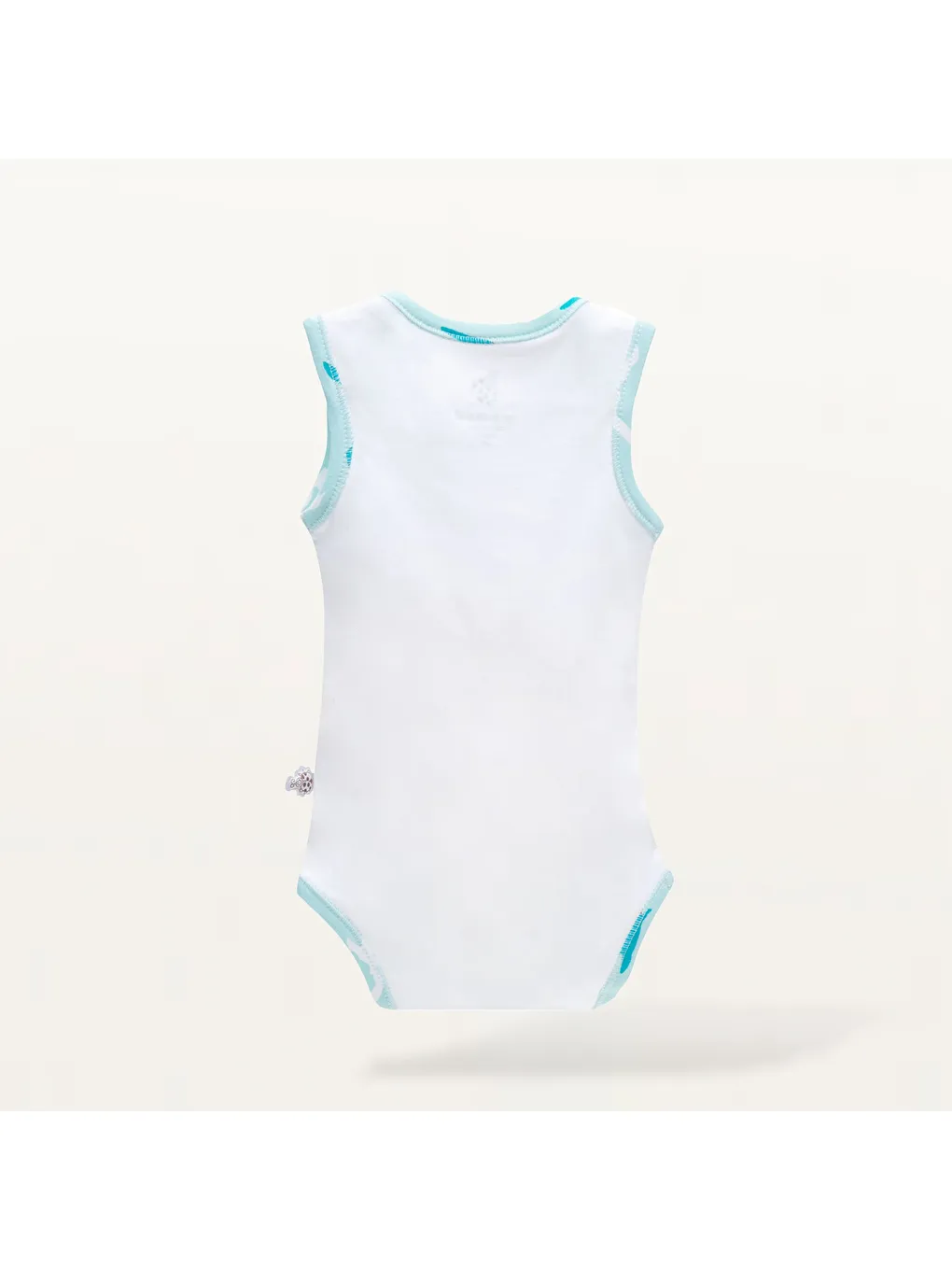 Turna 2'li Erkek Bebek Zıbın Kolsuz %100 Organik Pamuk Penye Baskılı Beyaz-Turkuaz-1