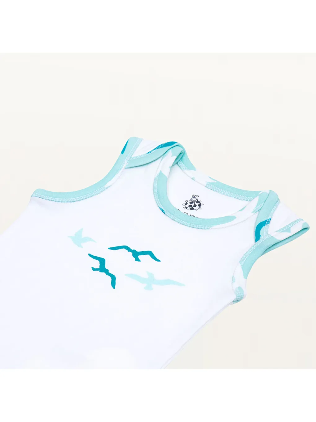 Turna 2'li Erkek Bebek Zıbın Kolsuz %100 Organik Pamuk Penye Baskılı Beyaz-Turkuaz-2