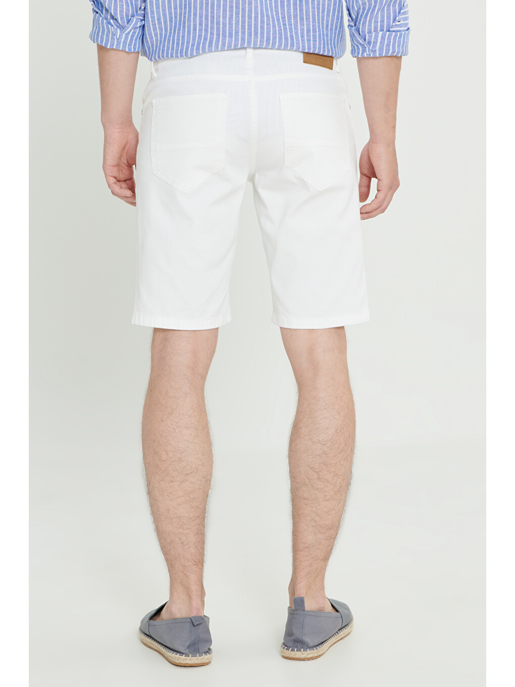 Erkek Beyaz Slim Fit Dar Kesim Yan Cepli Gofre Desenli Şort-5