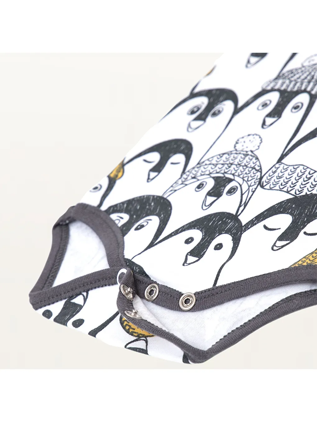 Pingu 2'li Bebek Zıbın Kısa Kollu %100 Organik Pamuk Penye Baskılı Beyaz-Antrasit-7