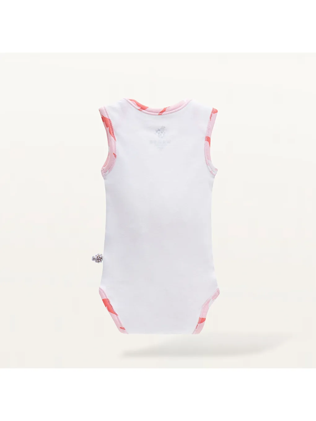 Pembe Turna 2'li Kız Bebek Zıbın Kolsuz %100 Organik Pamuk Penye Baskılı Beyaz-Somon-1