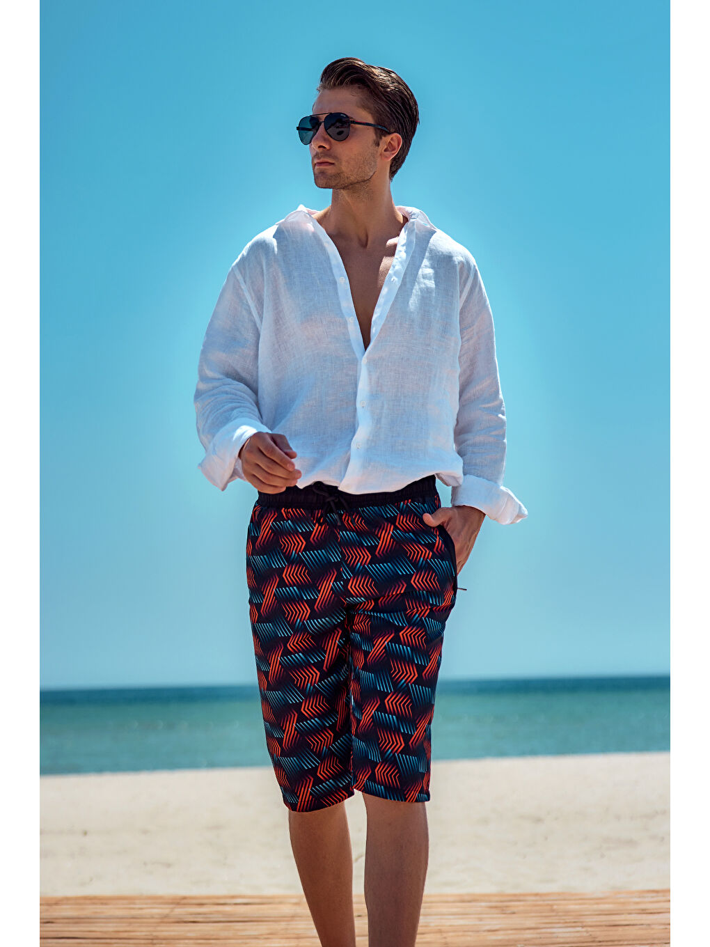 Siyah Desenli Erkek Şort Kapri Mayo RKS-04