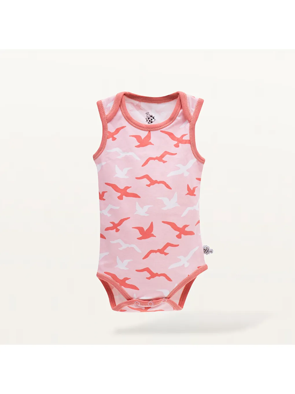 Pembe Turna 2'li Kız Bebek Zıbın Kolsuz %100 Organik Pamuk Penye Baskılı Beyaz-Somon-4