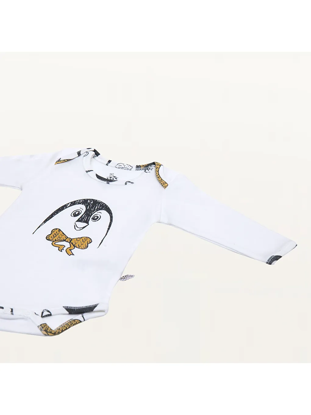 Pingu 2'li Bebek Zıbın Uzun Kollu %100 Organik Pamuk Penye Baskılı Beyaz-Antrasit-6