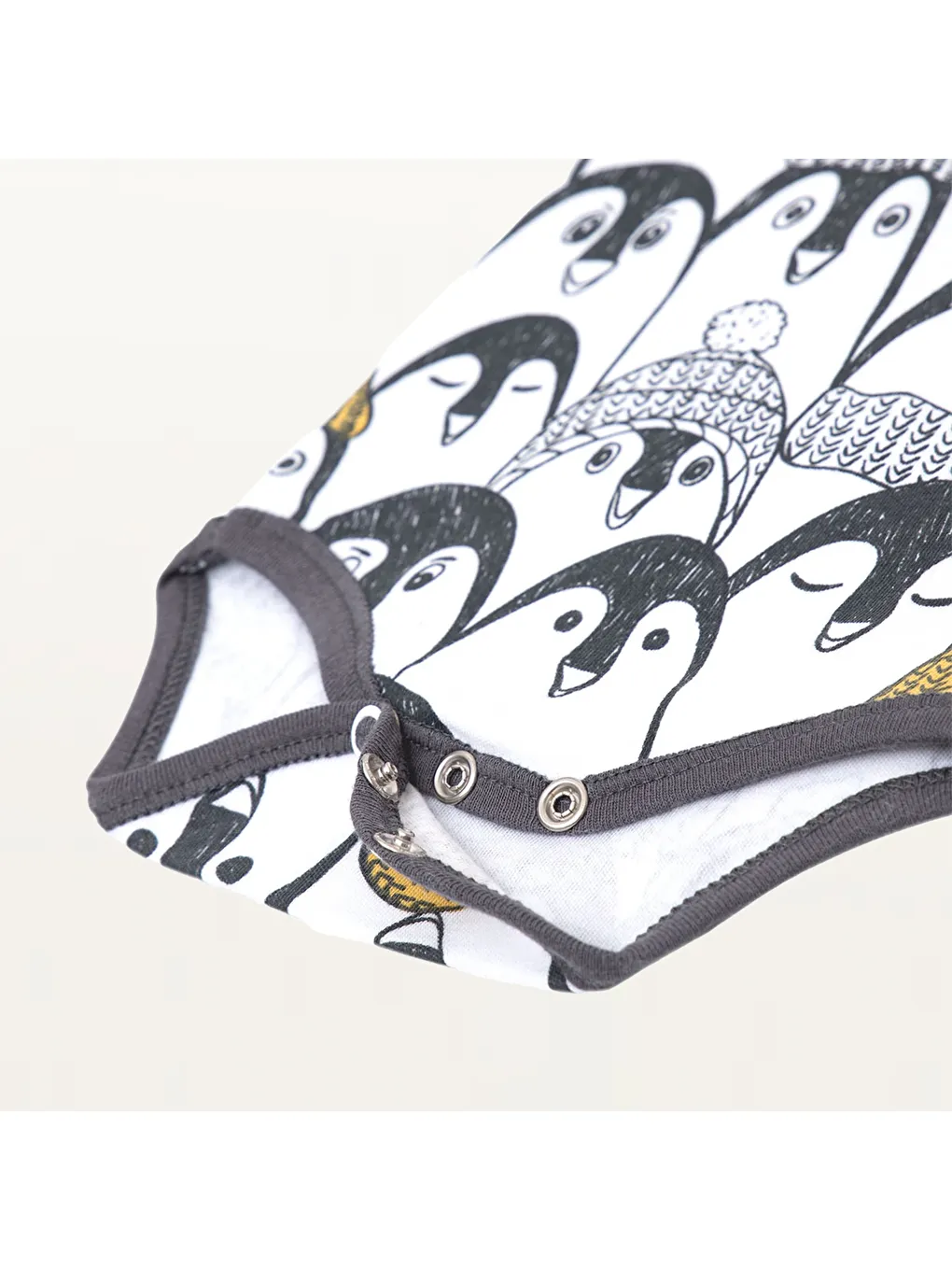 Pingu 2'li Bebek Zıbın Uzun Kollu %100 Organik Pamuk Penye Baskılı Beyaz-Antrasit-7