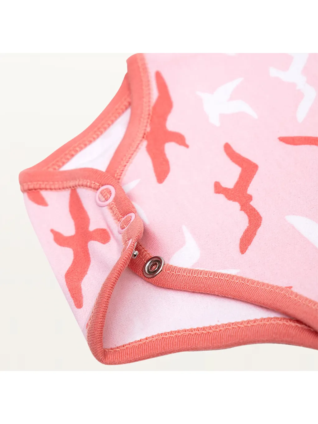 Pembe Turna 2'li Kız Bebek Zıbın Kolsuz %100 Organik Pamuk Penye Baskılı Beyaz-Somon-7