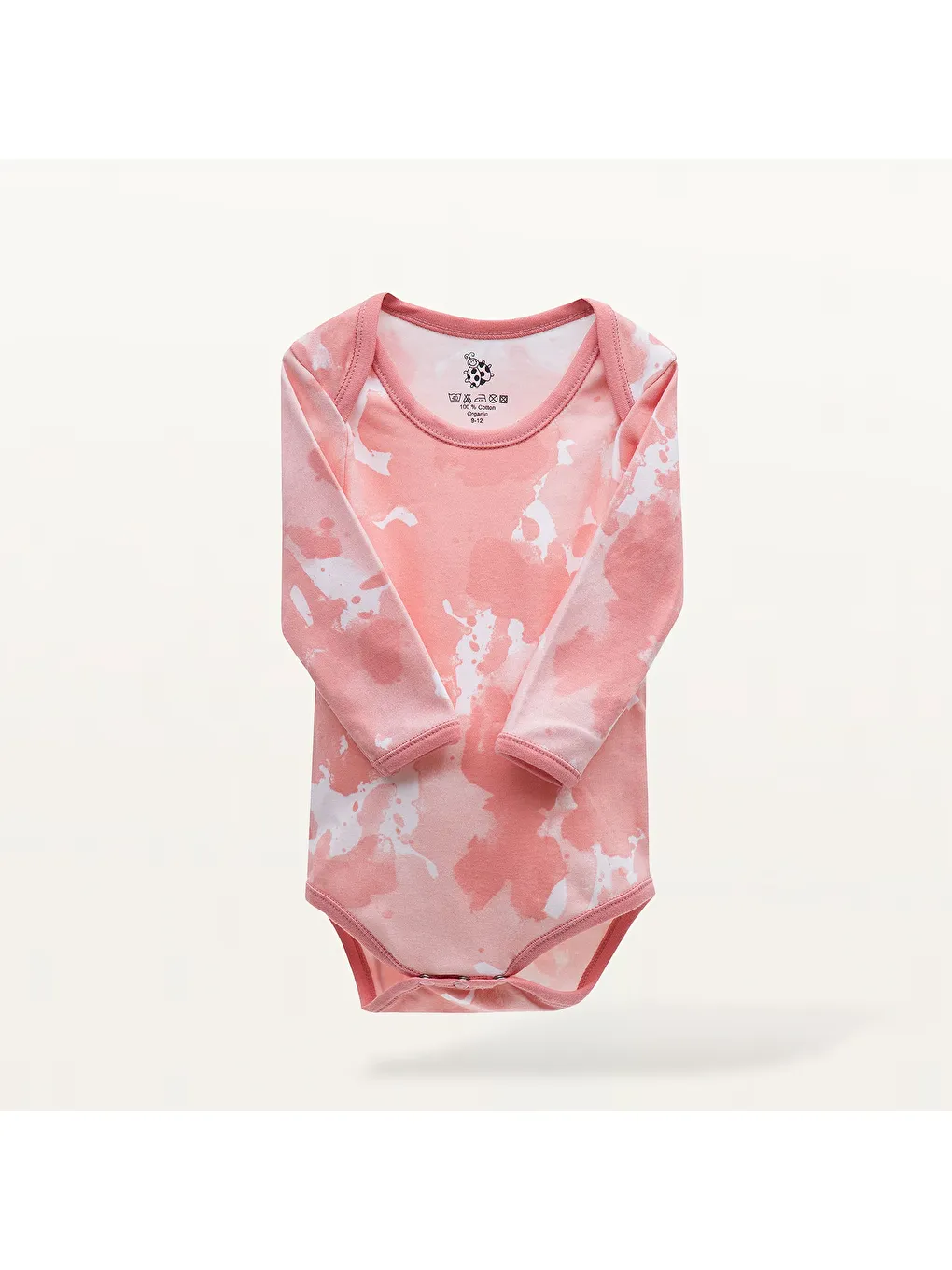 Pembe Rosa 2'li Kız Bebek Zıbın Uzun Kollu %100 Organik Pamuk Penye Baskılı Beyaz-Somon-2