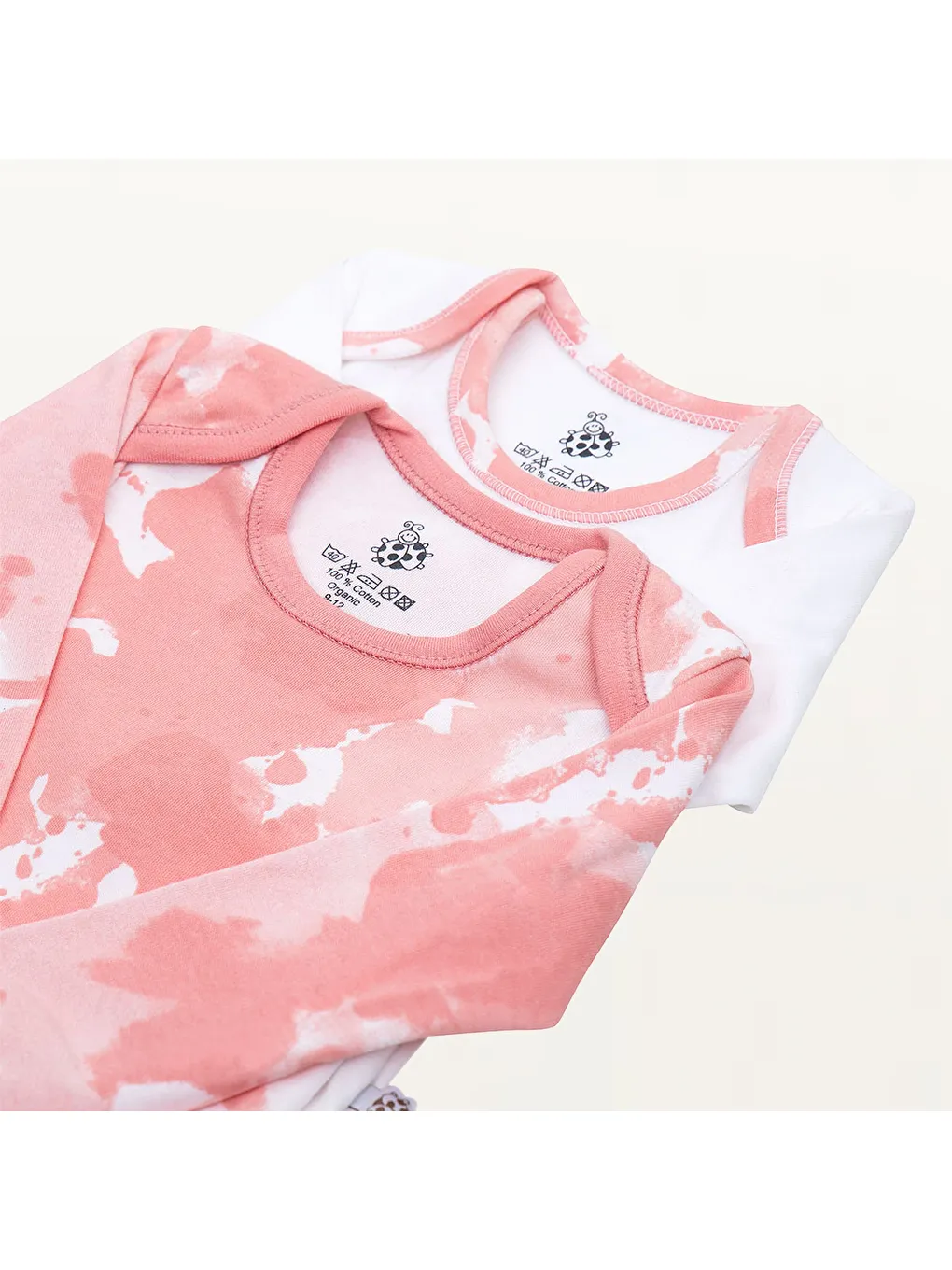 Pembe Rosa 2'li Kız Bebek Zıbın Uzun Kollu %100 Organik Pamuk Penye Baskılı Beyaz-Somon-3