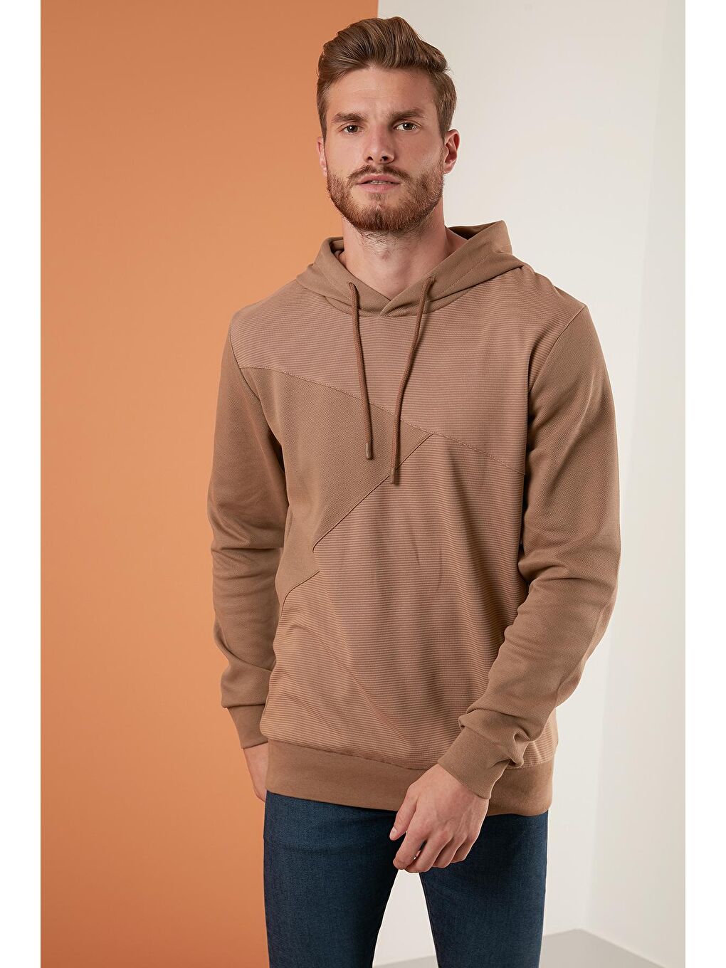 Bej Regular Fit Kapüşonlu Pamuklu Sweat 5905285