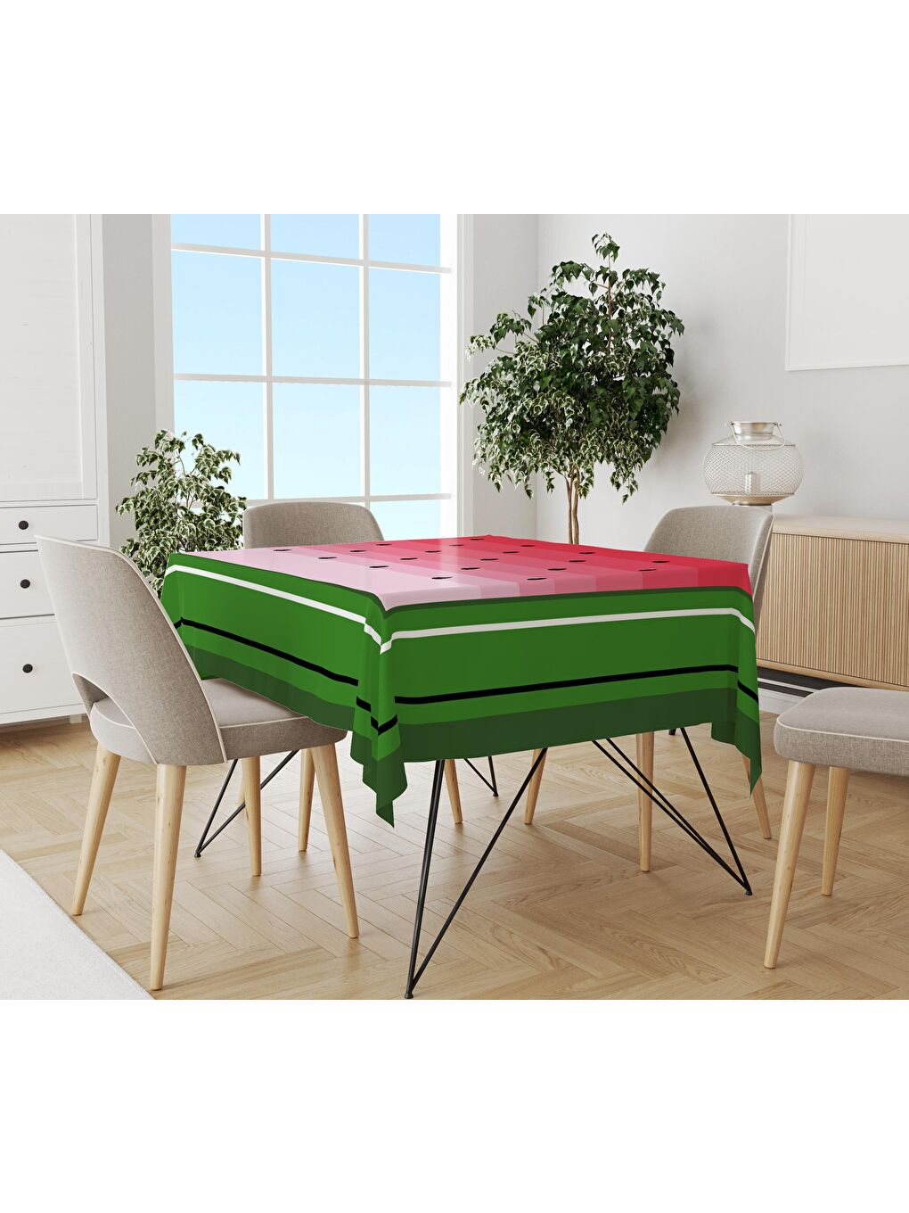 Karışık Karpuz Desenli Masa Örtüsü Renkli 140x140 cm