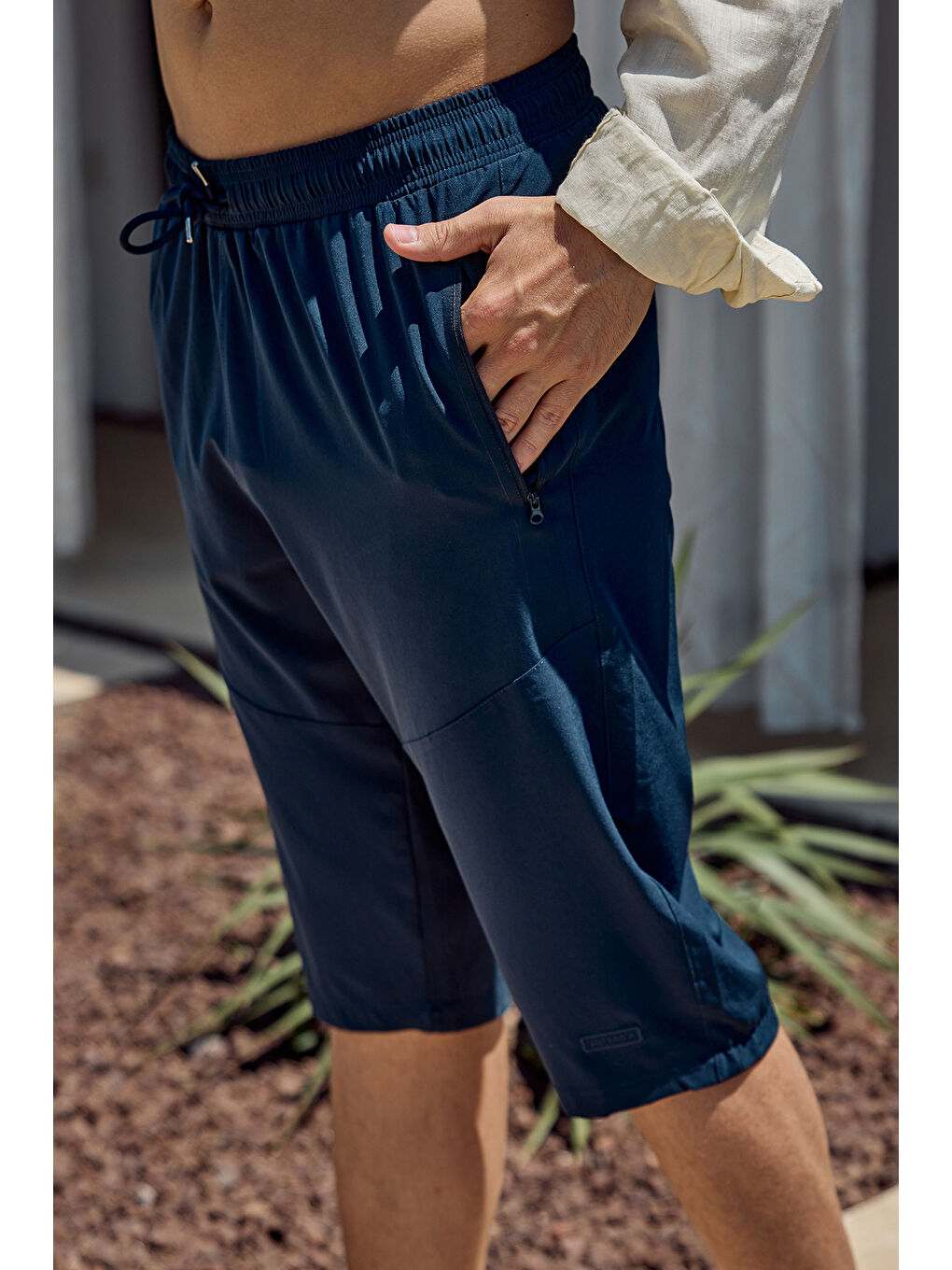 Erkek Havuz Deniz Uzun Kapri Şort Mayo RKS-02 Lacivert-2