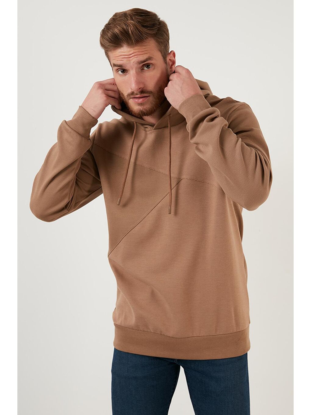 Bej Regular Fit Kapüşonlu Pamuklu Sweat 5905285-1