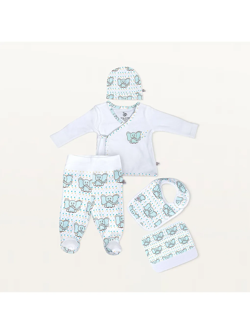 Mavi Borneo 5'li Hastane Çıkışı Zıbın Seti %100 Organik Pamuk Yeni Doğan Mint 0-3 Ay