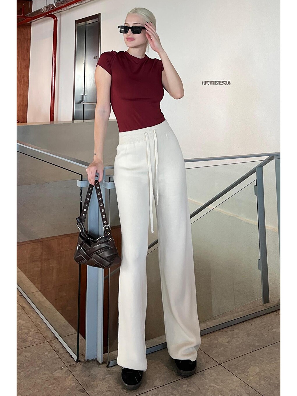 Bej Beli Ayarlanabilir Geniş Paça Pantolon Mg2089