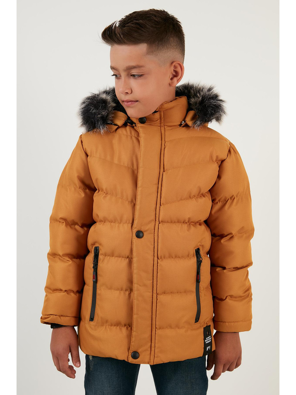 Sarı Suni Kürklü Pelüş Astarlı Çıkarılabilir Kapüşonlu Mont 5763028-2