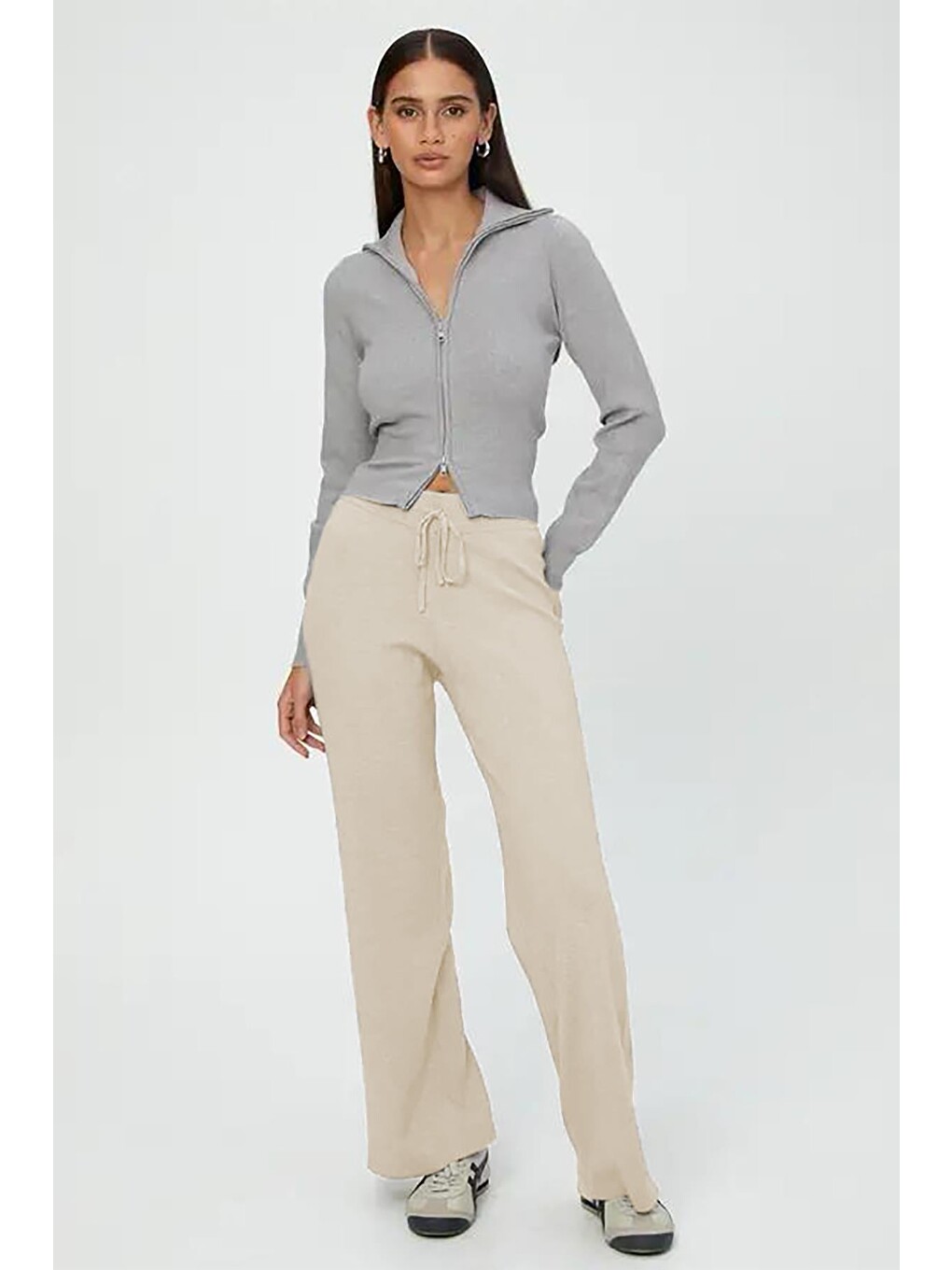 Bej Beli Ayarlanabilir Geniş Paça Pantolon Mg2089-5