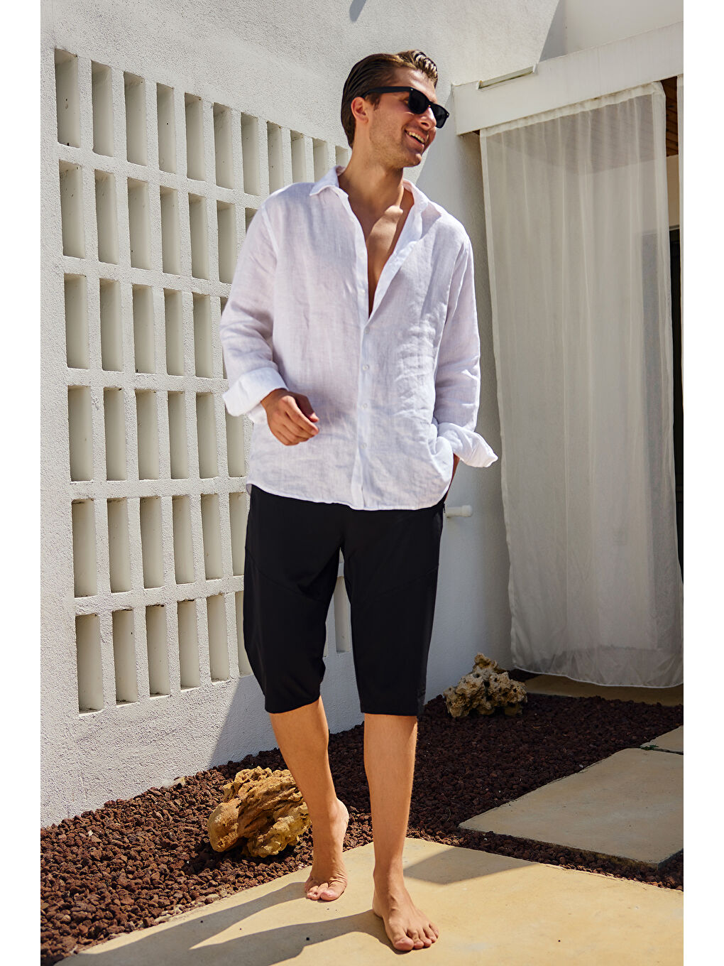 Erkek Havuz Deniz Uzun Kapri Şort Mayo RKS-02 Siyah