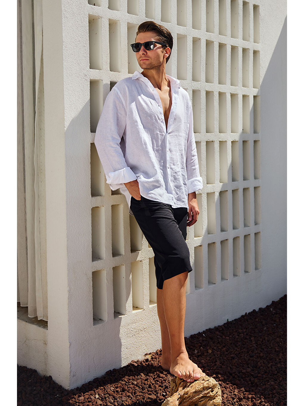 Erkek Havuz Deniz Uzun Kapri Şort Mayo RKS-02 Siyah-1