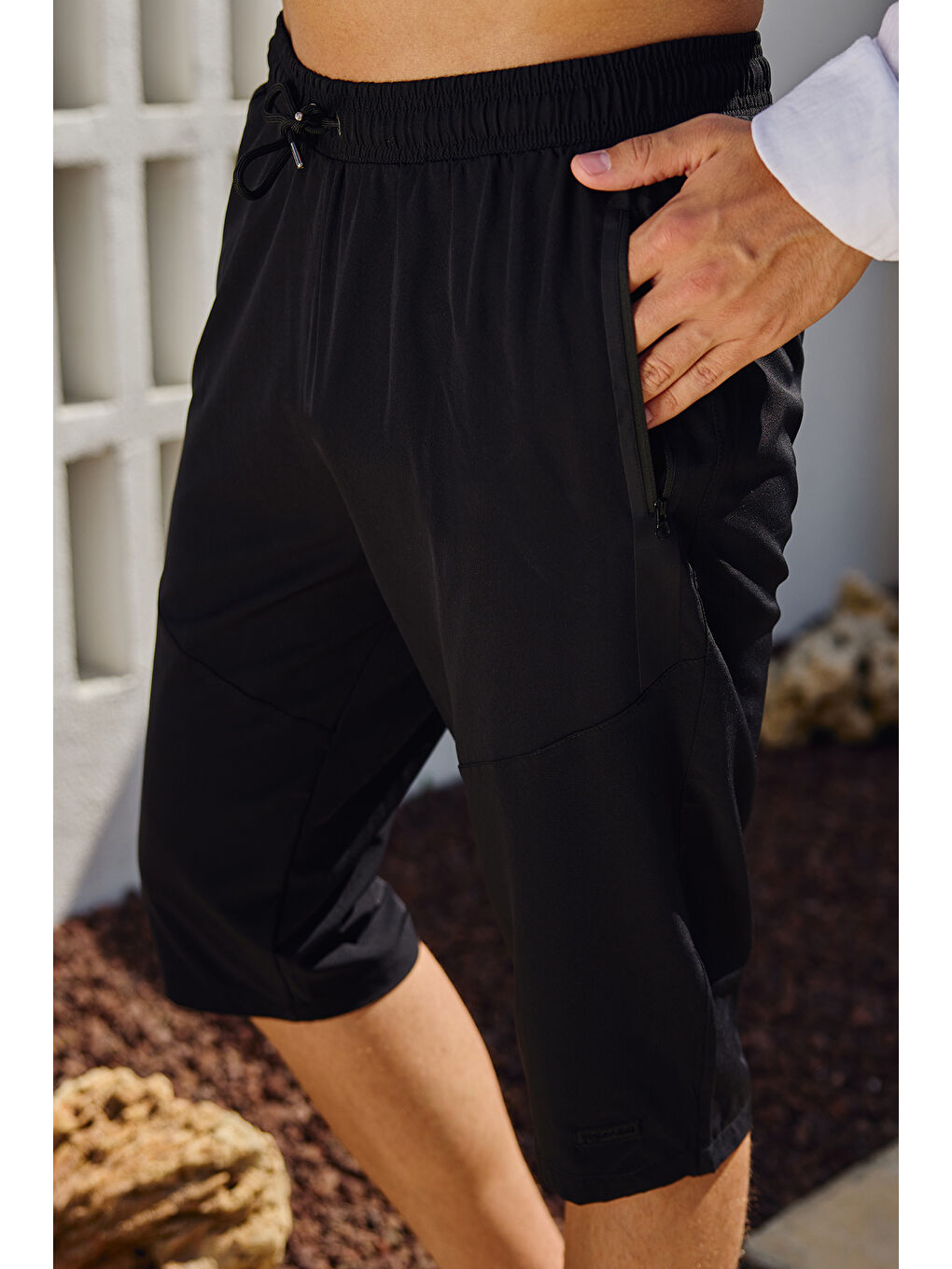 Erkek Havuz Deniz Uzun Kapri Şort Mayo RKS-02 Siyah-2