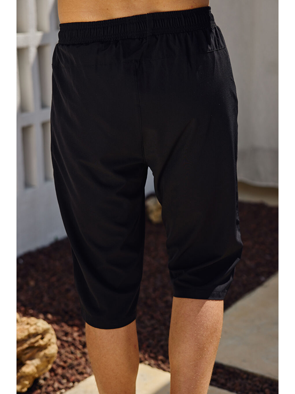 Erkek Havuz Deniz Uzun Kapri Şort Mayo RKS-02 Siyah-4