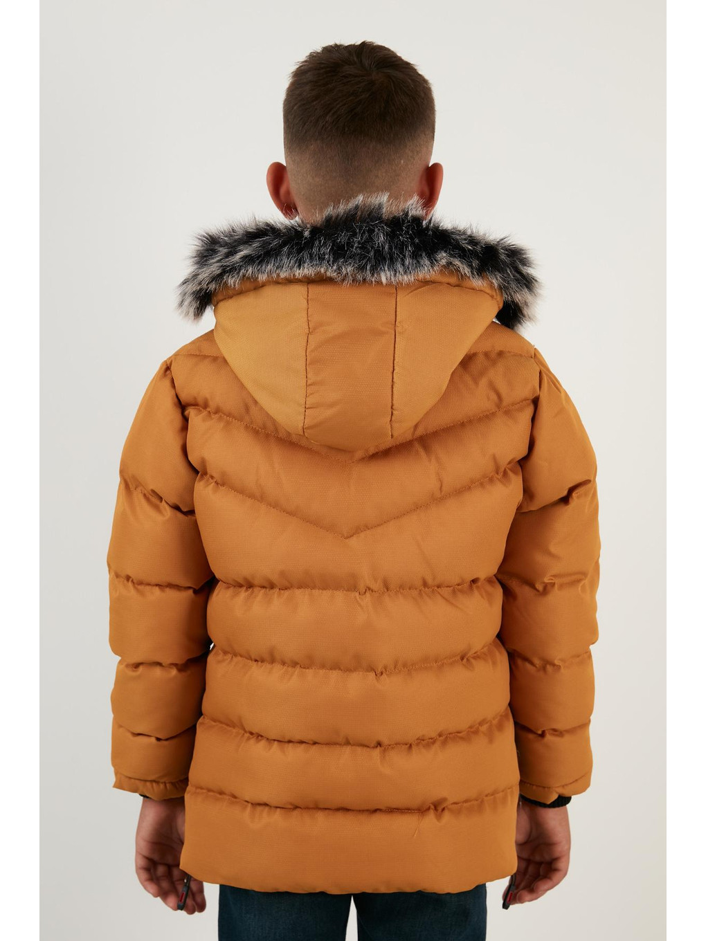 Sarı Suni Kürklü Pelüş Astarlı Çıkarılabilir Kapüşonlu Mont 5763028-4