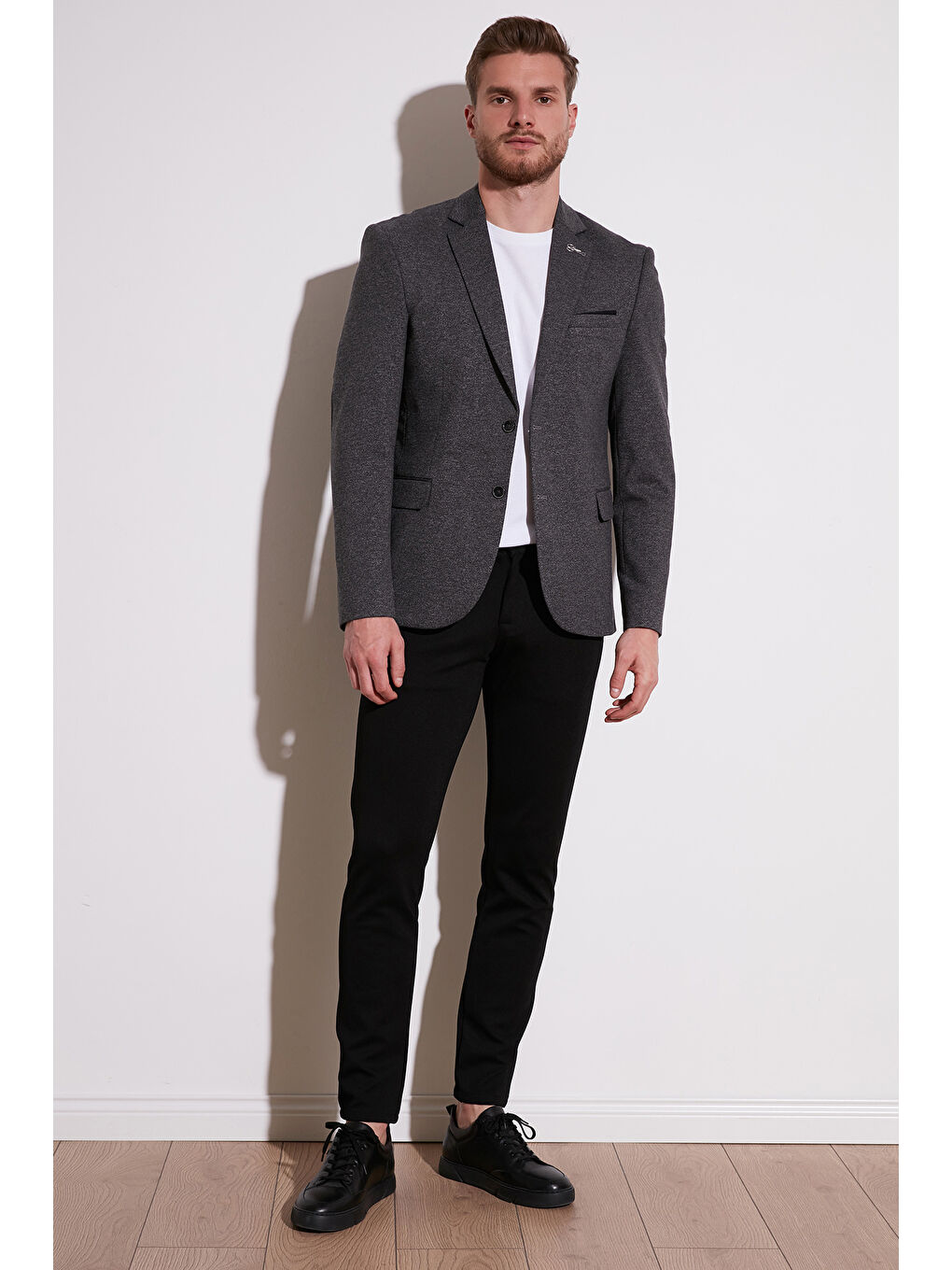 Siyah Slim Fit 6 Drop Çift Yırtmaçlı Blazer Erkek Ceket SAVUE-5