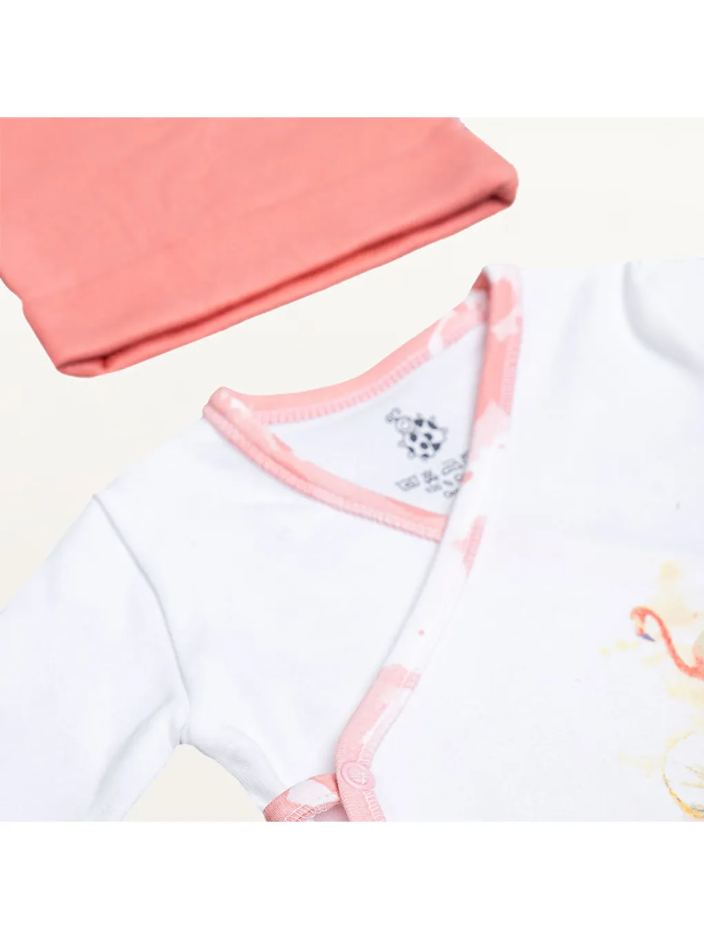 Pembe Rosa Kız Bebek 5'li Hastane Çıkışı Zıbın Seti %100 Organik Pamuk Yeni Doğan Somon 0-3 Ay-4