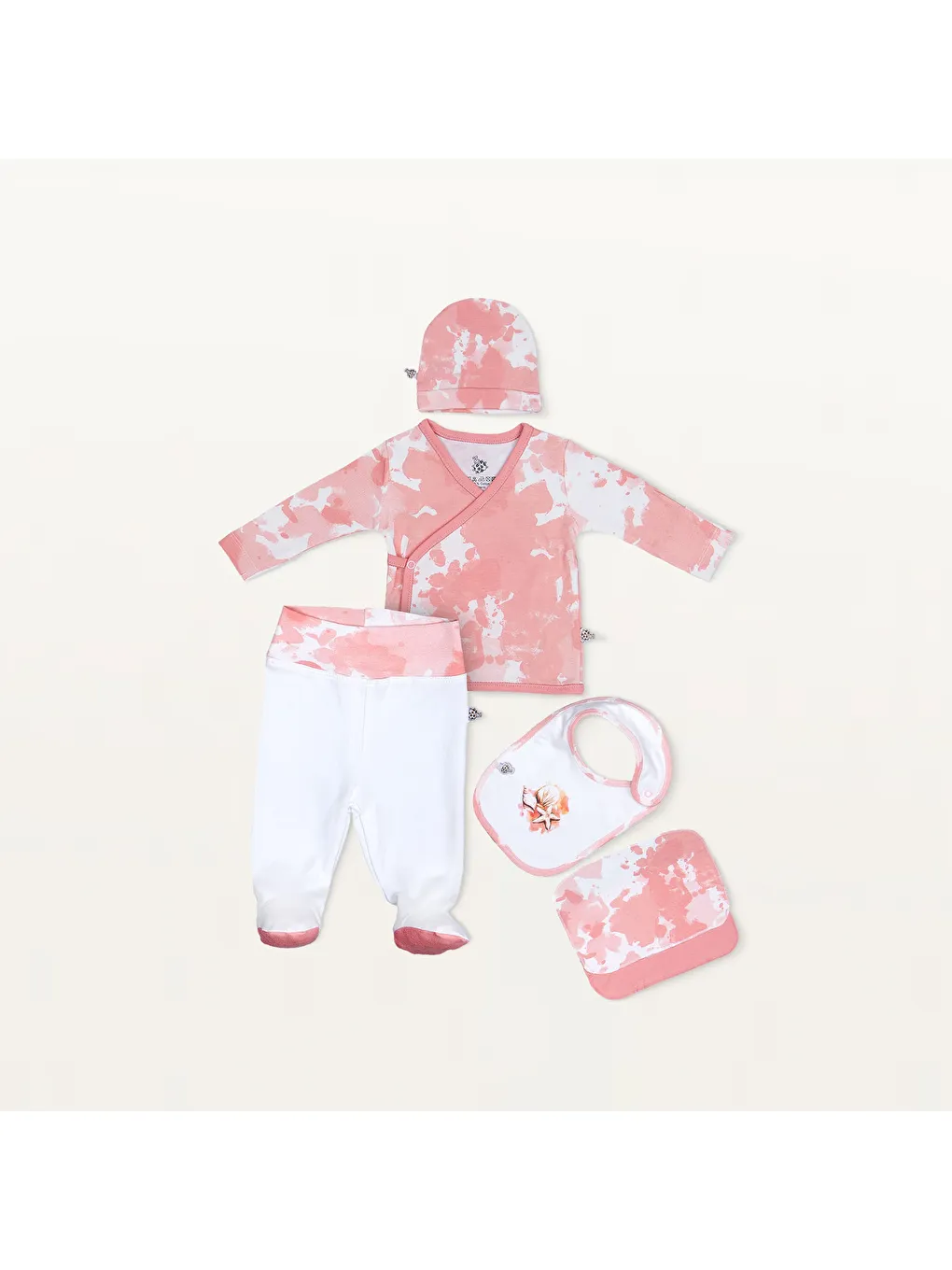 Rosa Kız Bebek 5'li Hastane Çıkışı Zıbın Seti %100 Organik Pamuk Yeni Doğan Beyaz 0-3 Ay