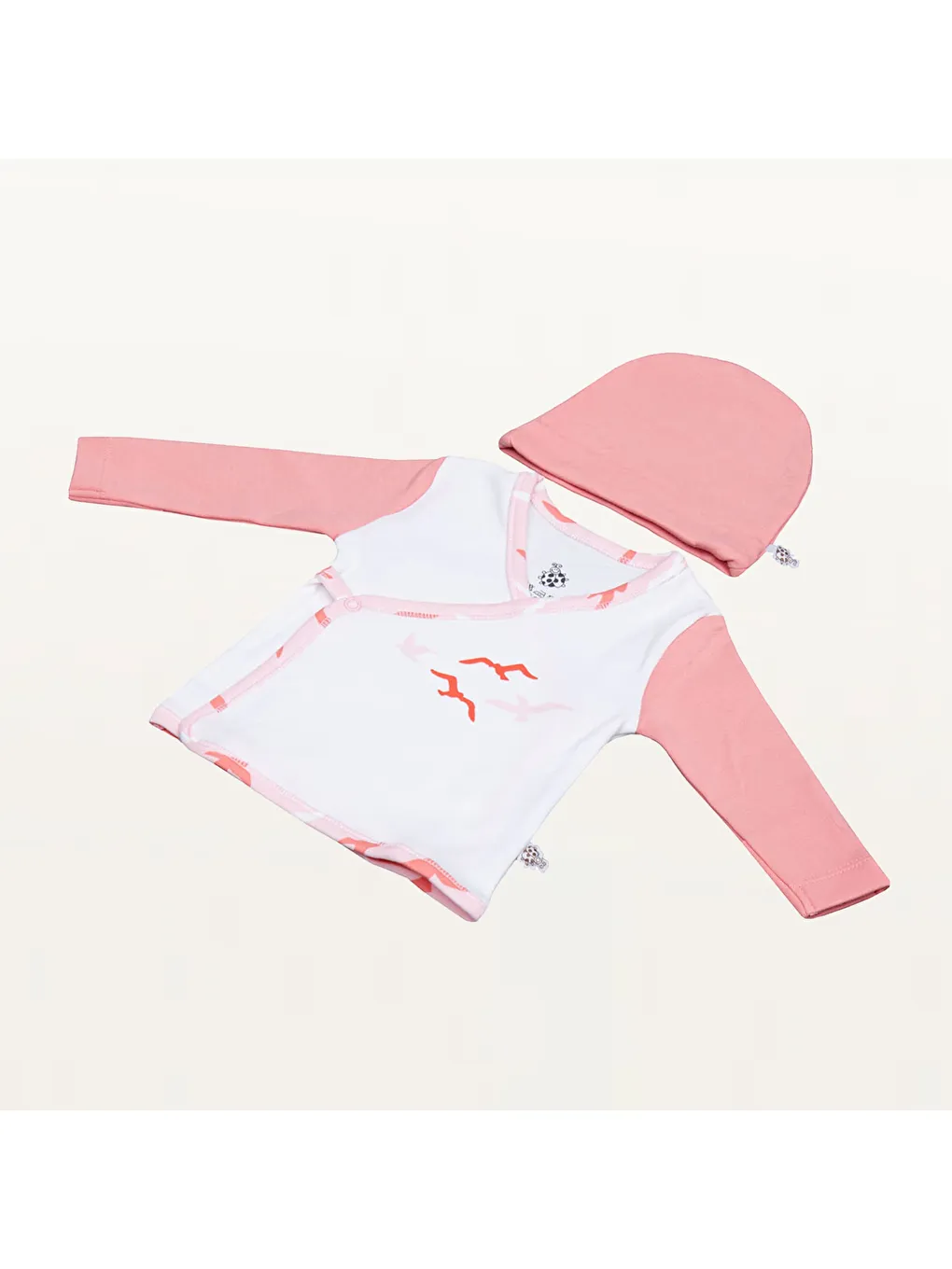 Pembe Turna Kız Bebek 5'li Hastane Çıkışı Zıbın Seti %100 Organik Pamuk Yeni Doğan Somon 0-3 Ay-1