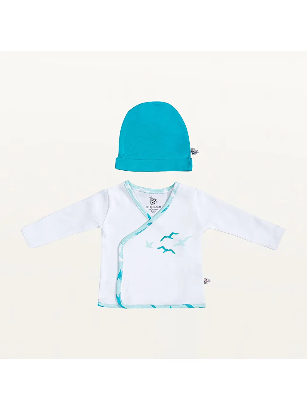 Ecocotton Karişik Turna Erkek Bebek 5'li Hastane Çıkışı Zıbın Seti %100 Organik Pamuk Yeni Doğan 0-3 Ay - 1