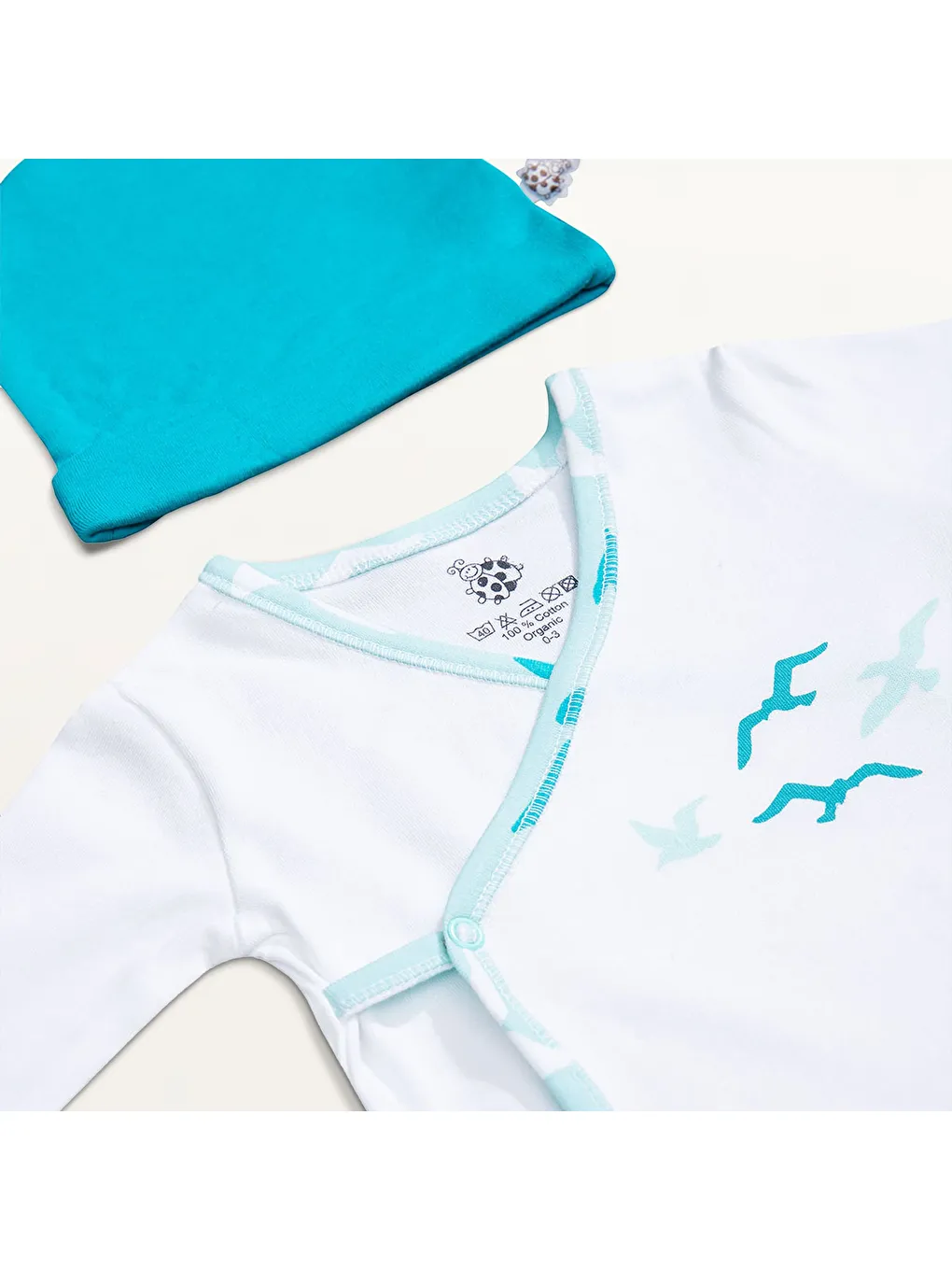 Ecocotton Karişik Turna Erkek Bebek 5'li Hastane Çıkışı Zıbın Seti %100 Organik Pamuk Yeni Doğan 0-3 Ay - 4