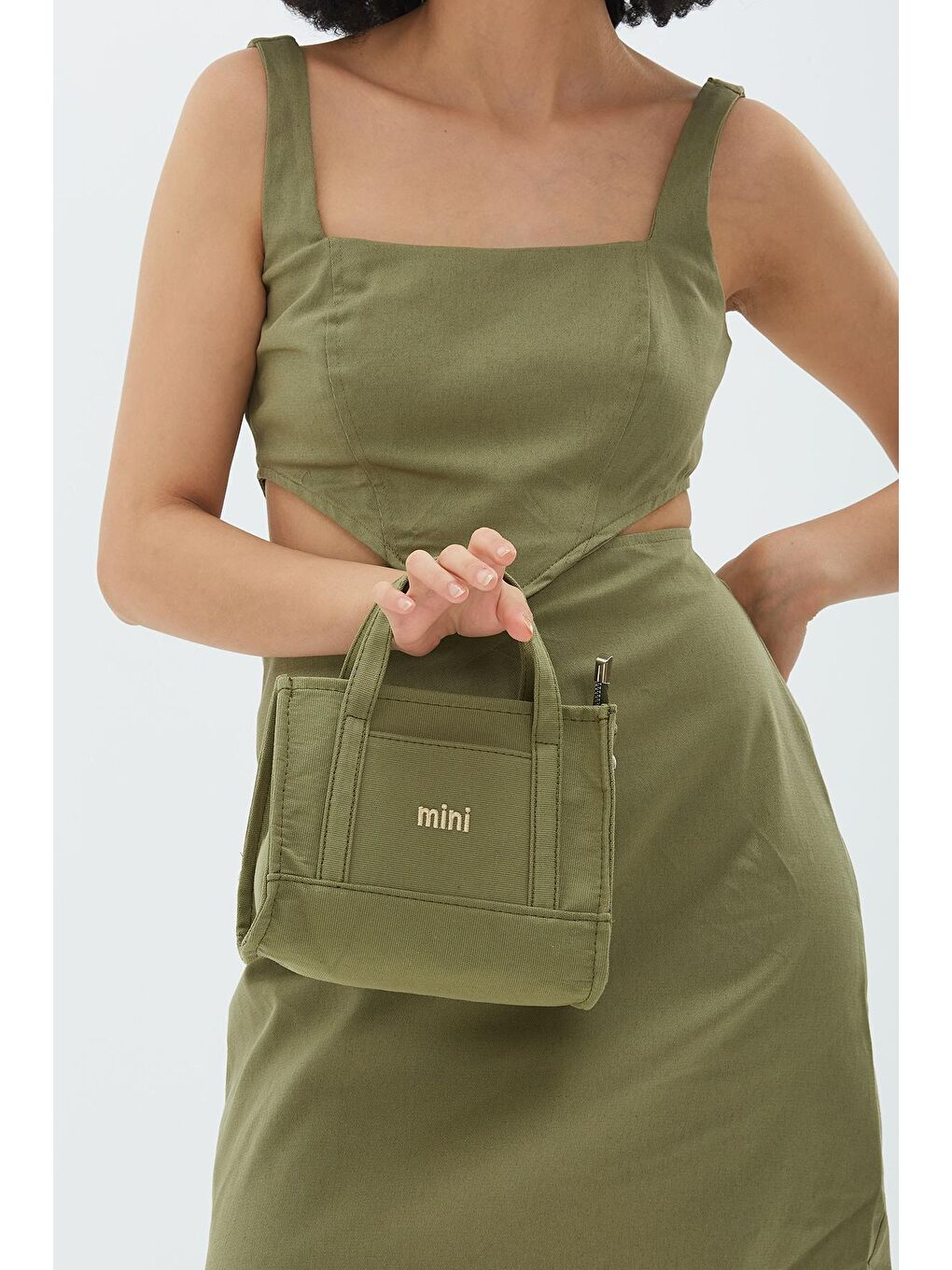 Haki Mini Kanvas Kadın Çanta-1