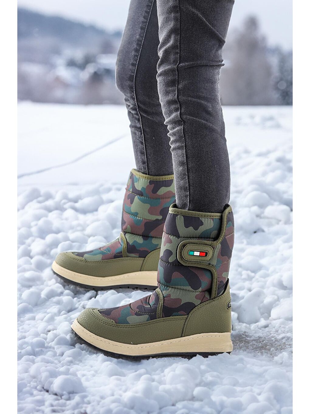 Haki Lp 8090 Kamuflaj Erkek Çocuk Kar Bot Ayakkabı