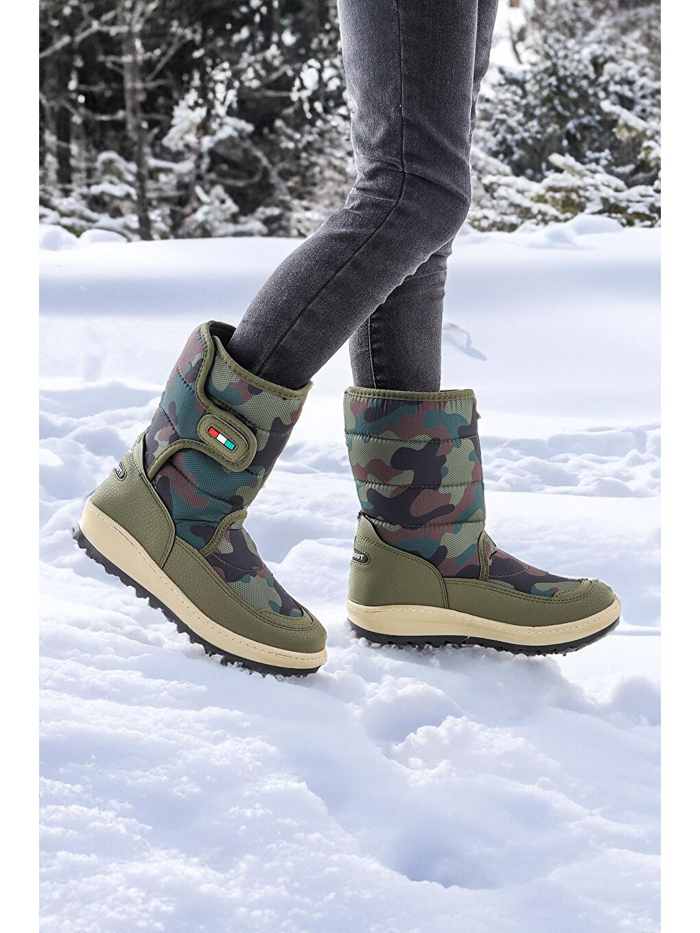 Haki Lp 8090 Kamuflaj Erkek Çocuk Kar Bot Ayakkabı-1