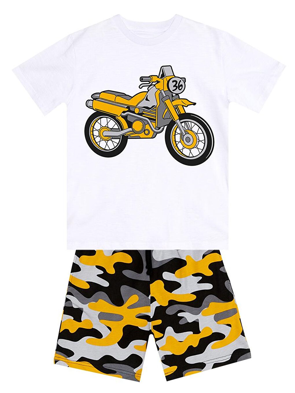 MSHB&G Beyaz Motorcycle Erkek Çocuk T-shirt Şort Takım - 2