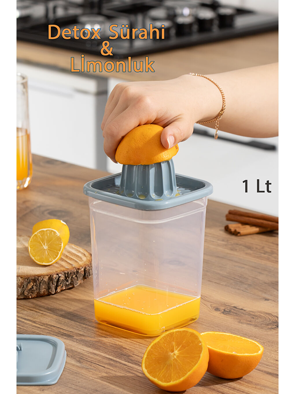 Gri 06-1108 Sızdırmaz Kapaklı Detoks Sürahi-matara & Limonluk -Şerbetlik -Şeffaf 1 L-mavi