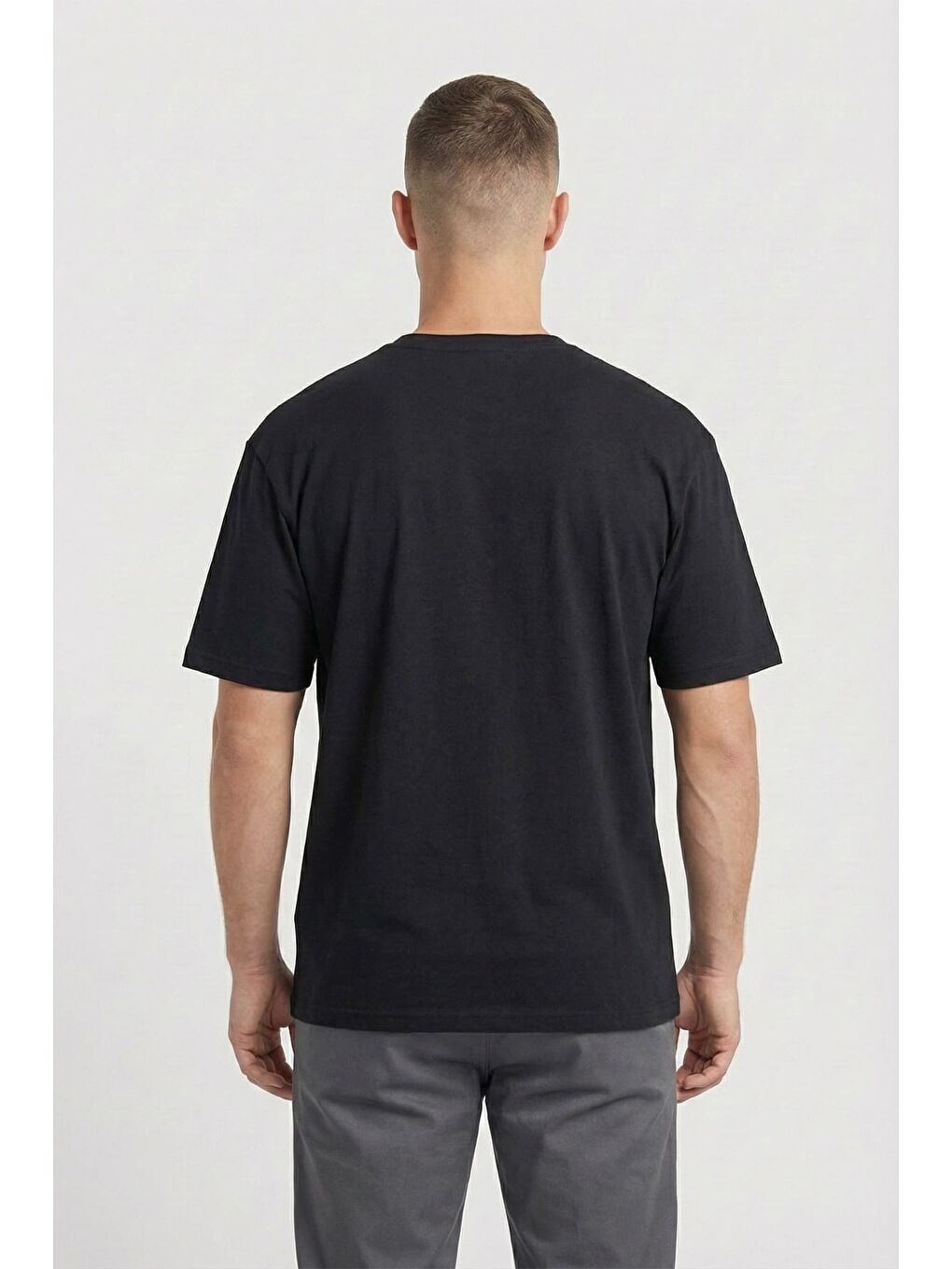 Giotelli Erkek Siyah Geniş Kesim Oversize Fit %100 Pamuk Baskılı Bisiklet Yaka Tişört-3