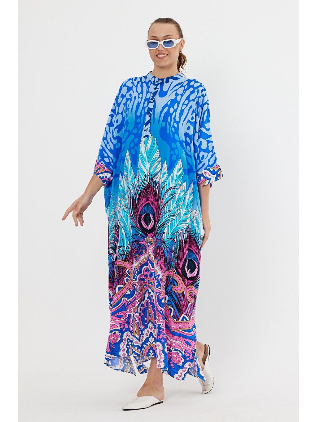 Mavi Kadın Desenli Elbise