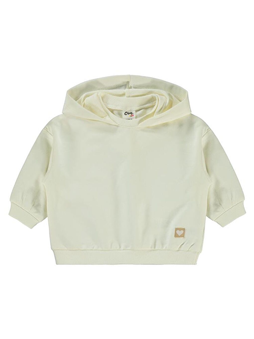 Baby Basic Kalp Etiketli Kapüşonlu 6-18 Ay Sweatshirt - Ekru 18-24 Ay
