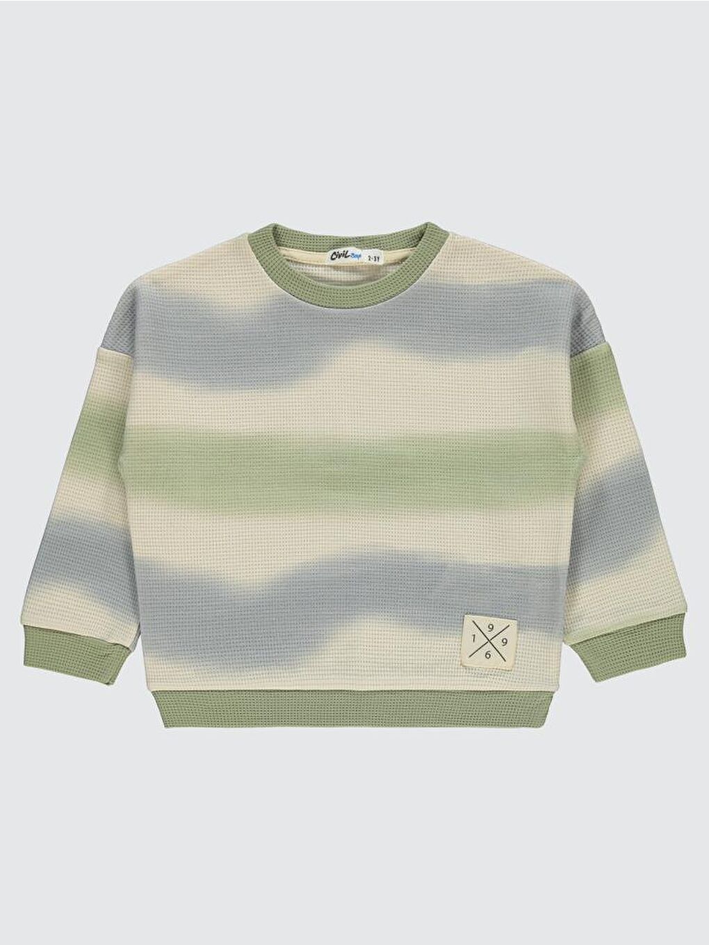 Boys Dalgalı Çizgi Desenli 2-5 Yaş Sweatshirt - Haki2-3 Yaş