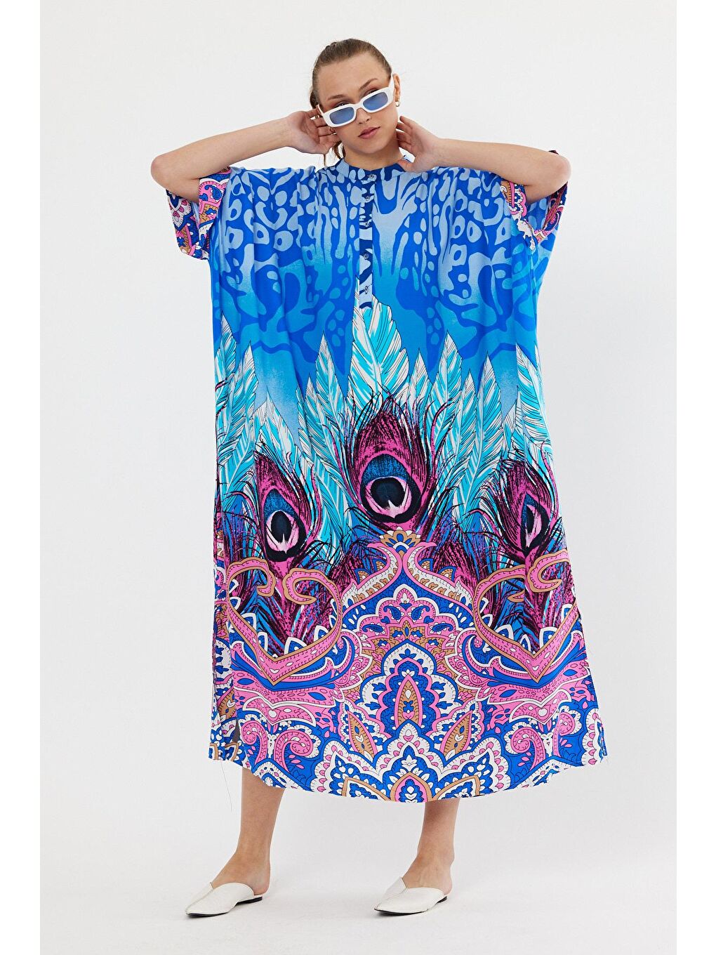 Mavi Kadın Desenli Elbise-1