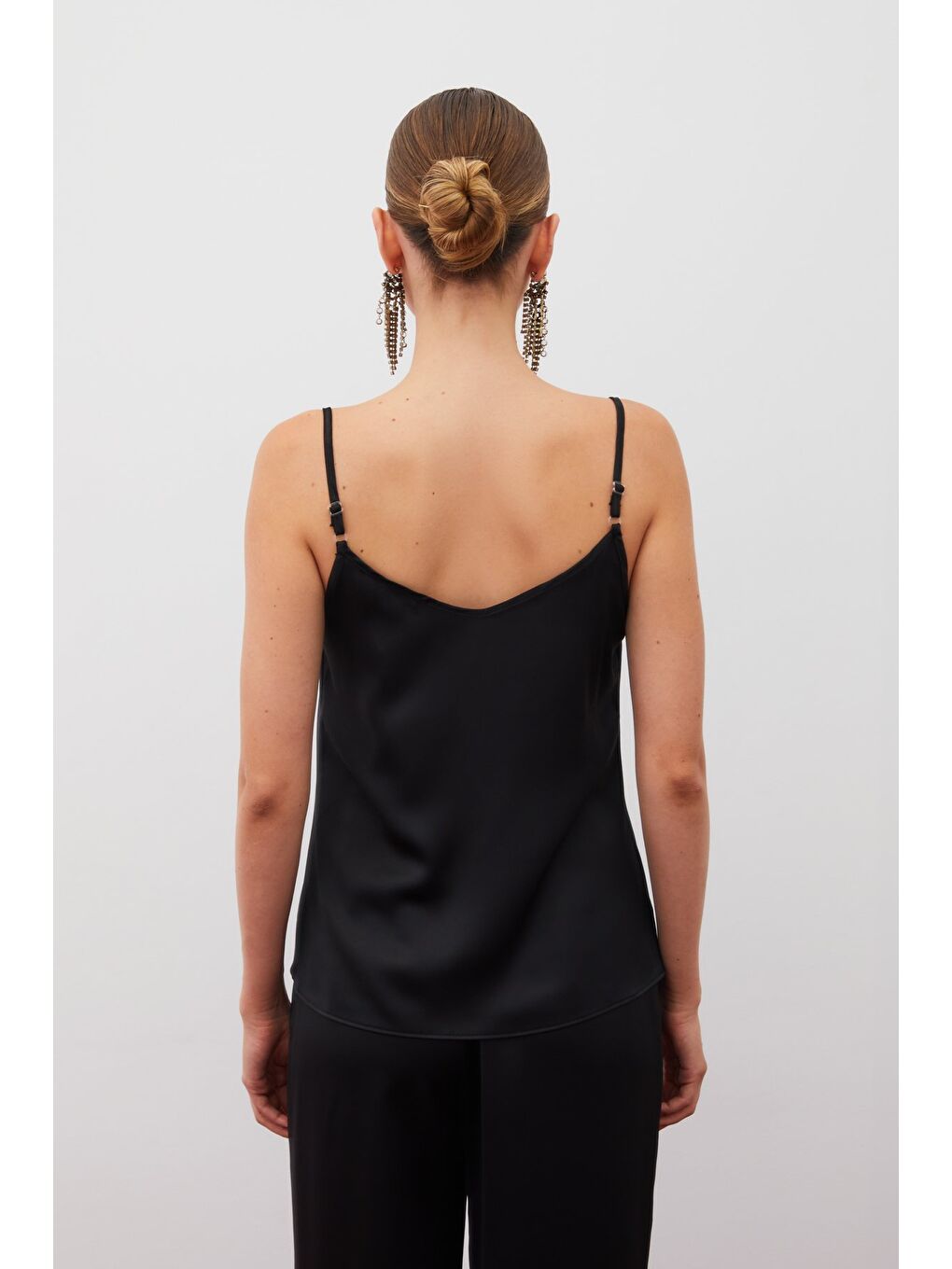 Degaje Yaka Saten Bluz - Siyah-4