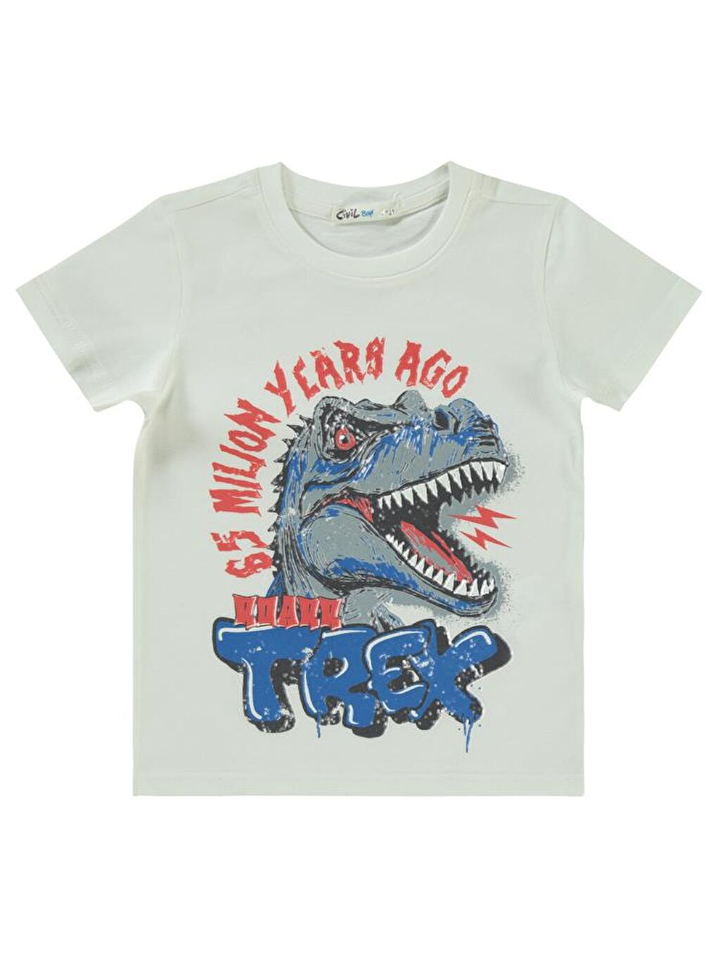 Boys Trex Baskılı 2-5 Yaş Tişört - Ekru 2-3 Yaş