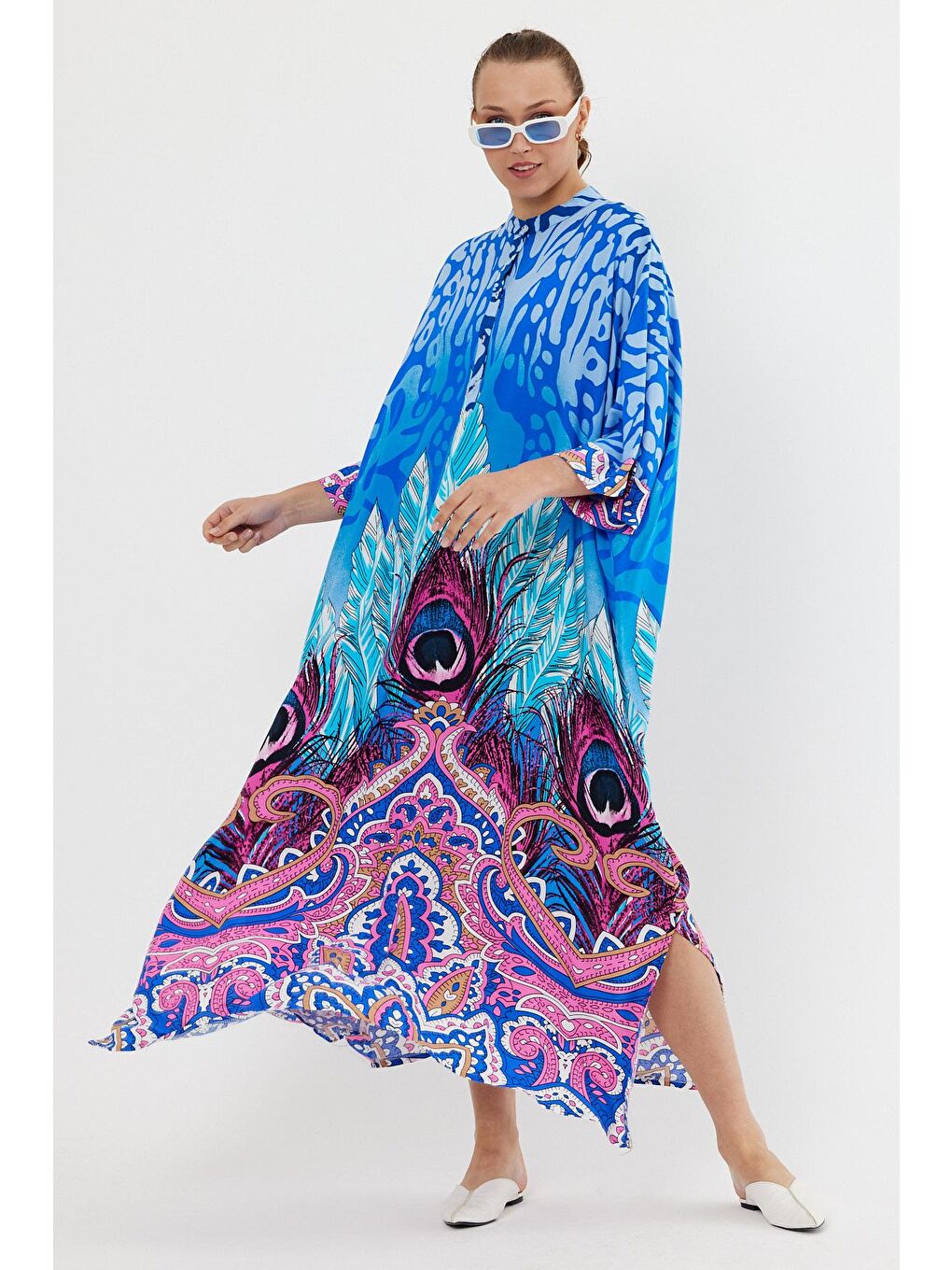 Mavi Kadın Desenli Elbise-2