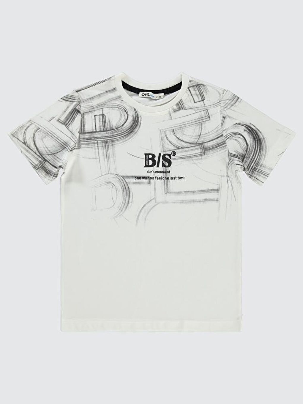 Boys Bs Çizim Baskılı 6-9 Yaş Tişört - Gri 7-8 Yaş-1