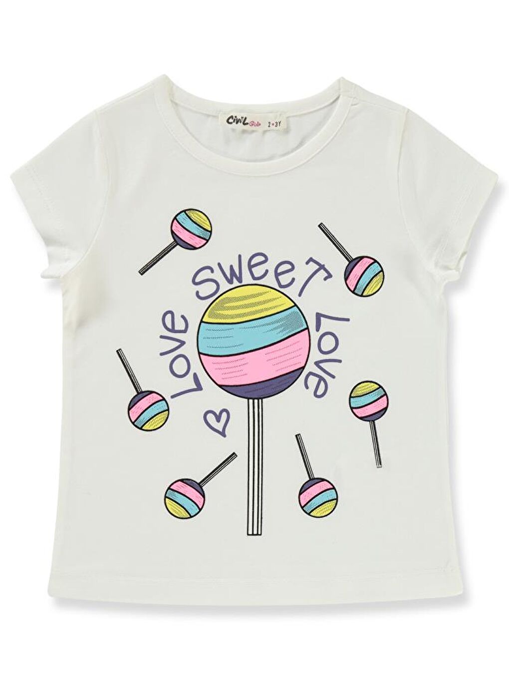 Girls Şeker Baskılı 2-5 Yaş Tişört - Ekru2-3 Yaş