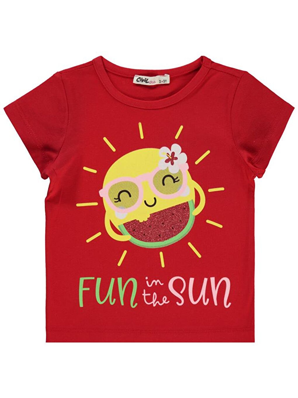 Girls Güneş Baskılı 2-5 Yaş Tişört - Kırmızı2-3 Yaş-1