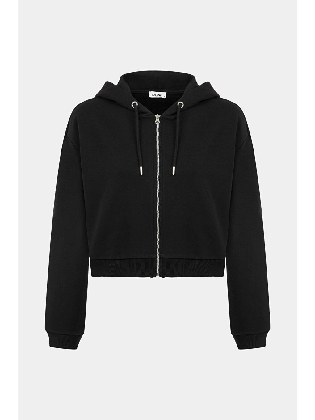 Siyah Kadın 100 Pamuk Kapüşonlu Fermuarlı Sweatshirt