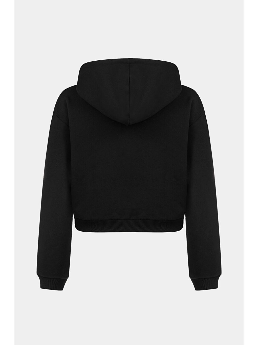 Siyah Kadın 100 Pamuk Kapüşonlu Fermuarlı Sweatshirt-1